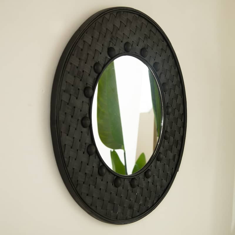 GDFStudio - Aura Natural-Log Style 24" Handwoven Bamboo Artistry Round Wall Mirror for Decoration