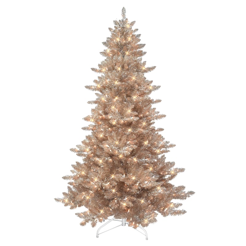 Puleo International 6.5 ft. Pre-lit Rose Gold Royal Majestic Spruce Artificial Christmas Tree