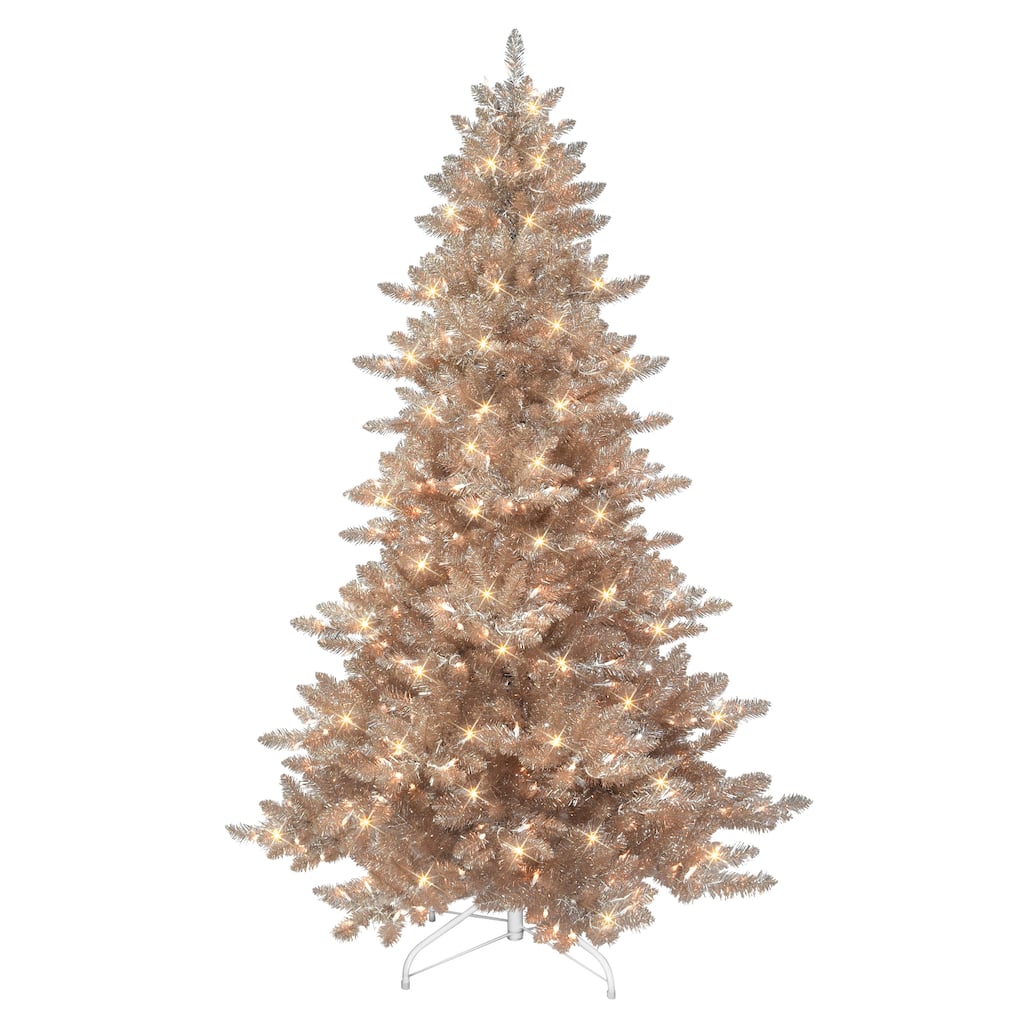 Puleo International 6.5 ft. Pre-lit Rose Gold Royal Majestic Spruce Artificial Christmas Tree