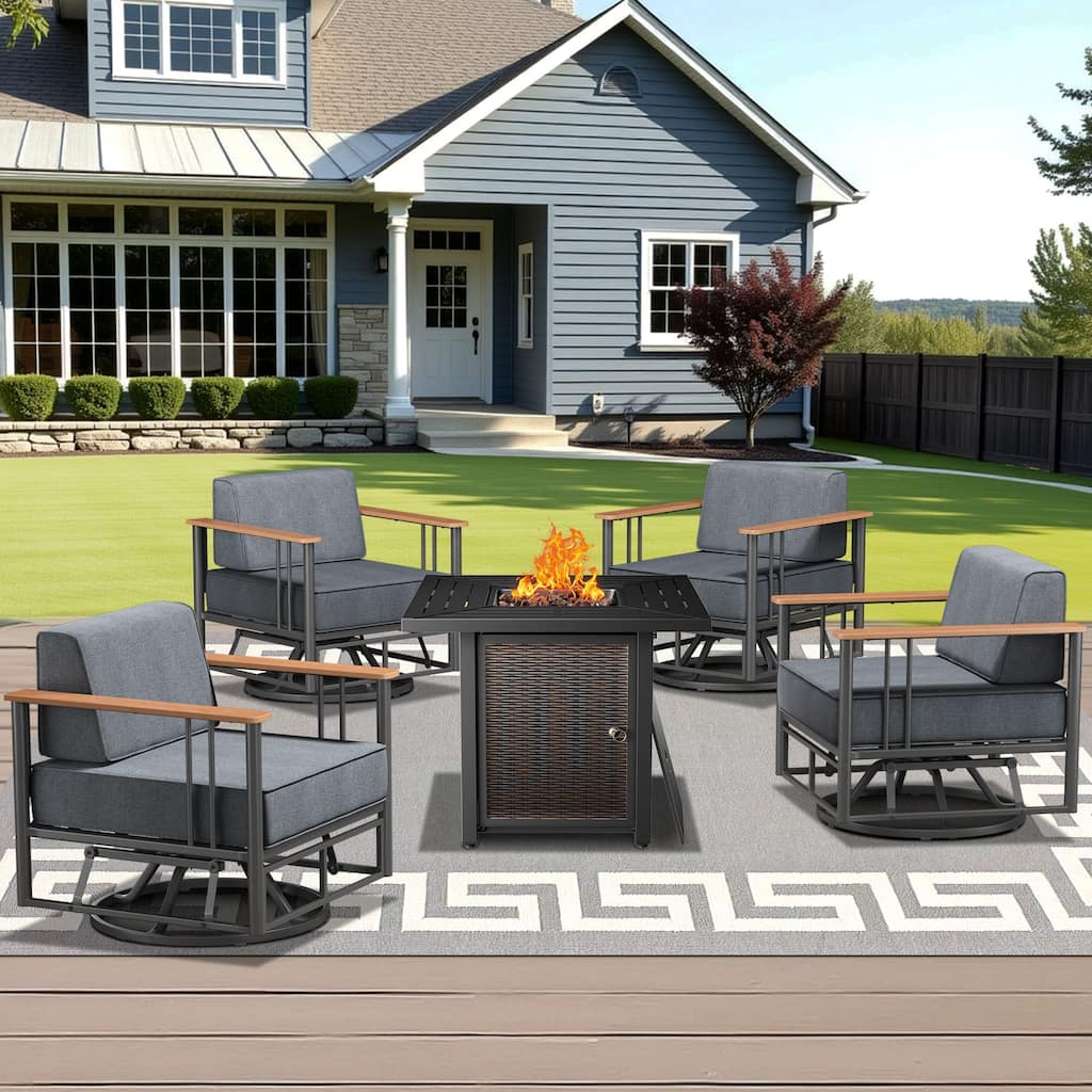 Pocassy 5PCS Swivel Chair with Fire Table