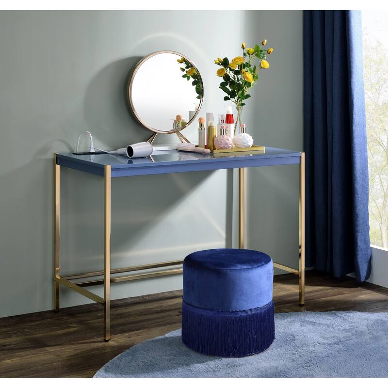 Contemporary Writing Desk with USB Charging Port, High Gloss Finish and Metal Base for Home Office or Study