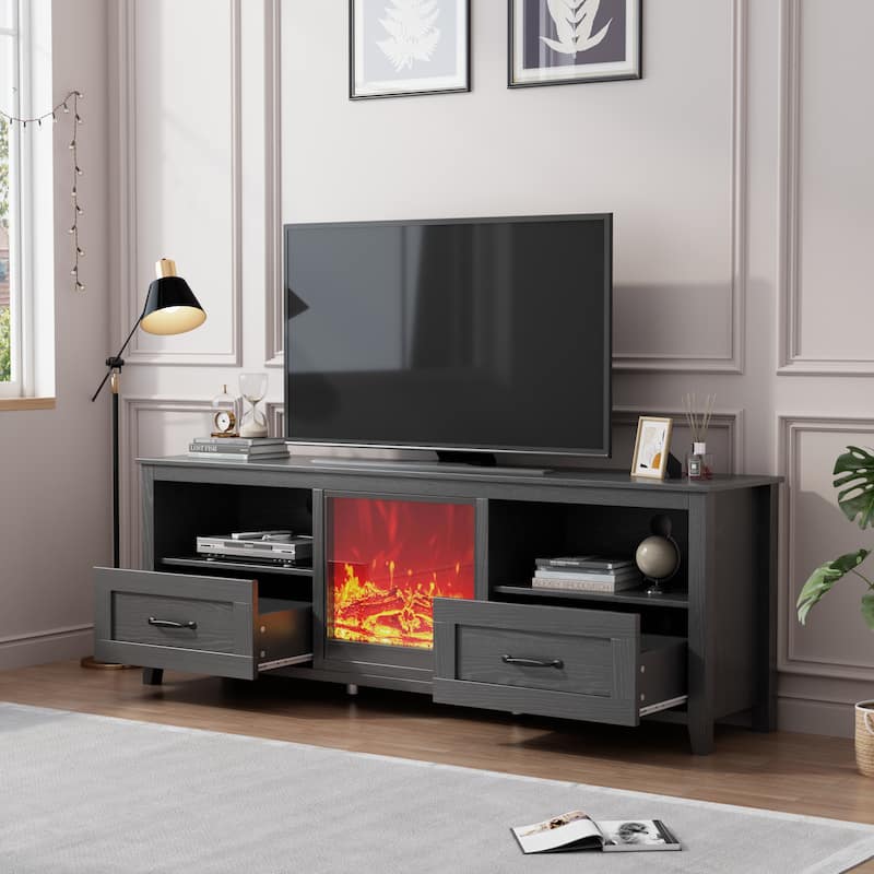 70" Modern Black TV Stands Console for 80-inch TV with Open Compartments