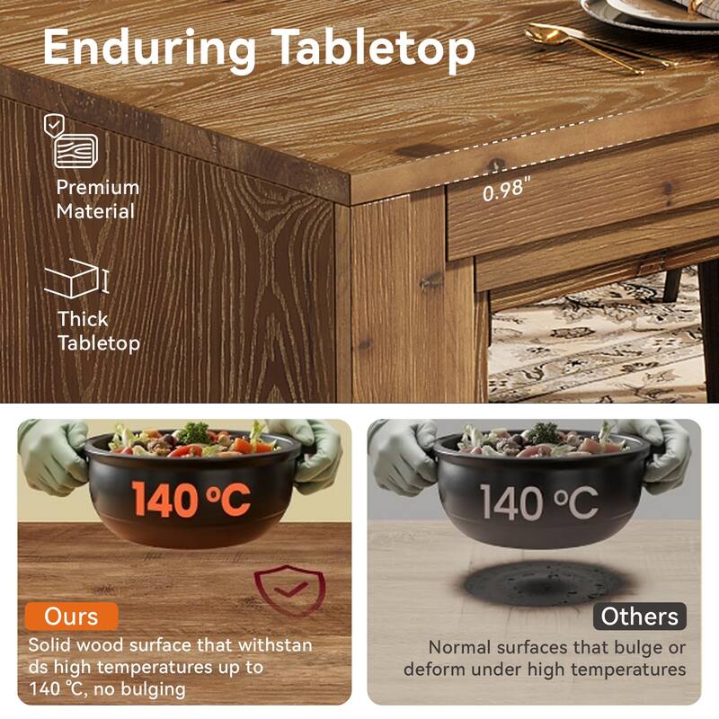 79 Inch Solid Wood Dining Table for 6-10, Farmhouse Rectangular Kitchen Dining Room Furniture - 78.74" L x 27.56" W x 29.52" H