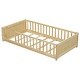 preview thumbnail 10 of 9, Natural Twin Size Pine Wood Floor Platform Bed with Fence