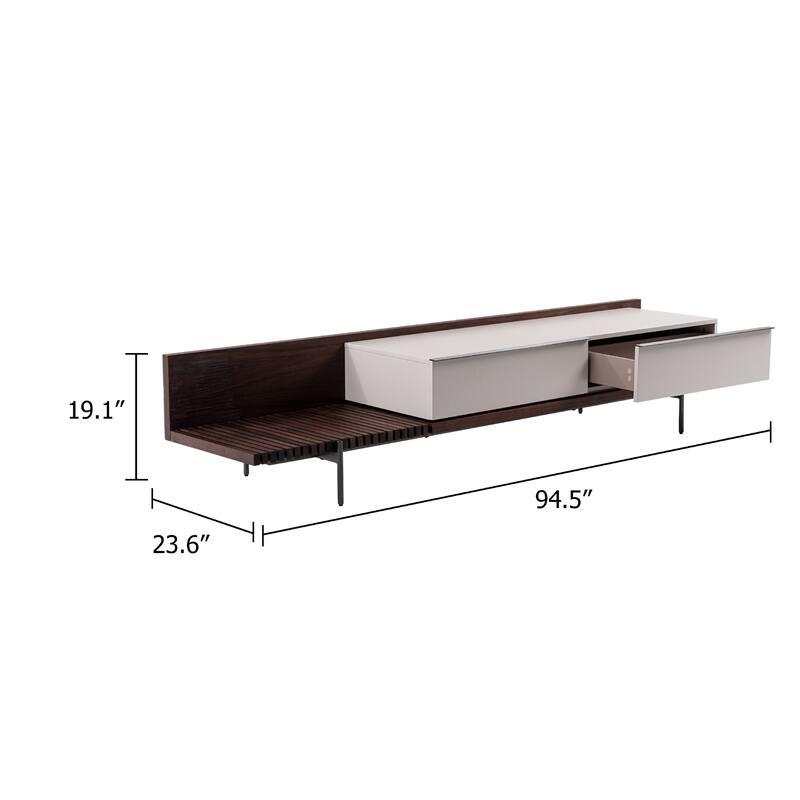 Cid Inish TV Stand Entertainment Center, 2 Drawers, Beige, Brown, 94 Inch