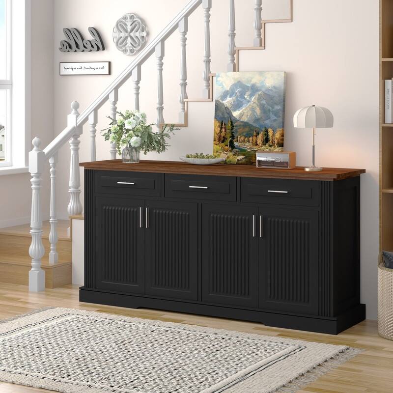 63" Sideboard Buffet Cabinet with Storage and Adjustable Shelves for Stylish Home Organization - Black