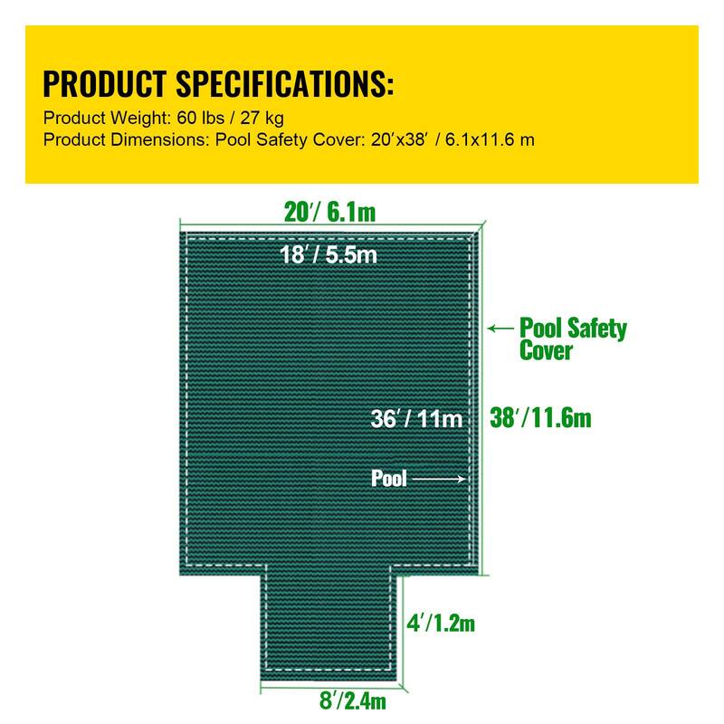 Rectangle Inground Pool Safety Cover Green Mesh with Center End Steps