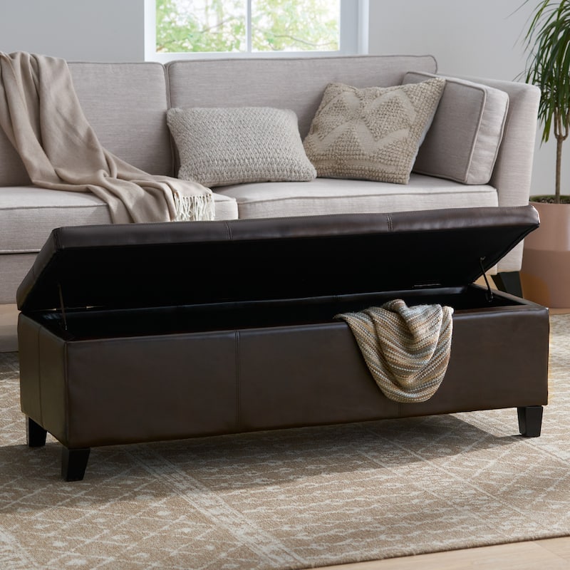 Leather Upholstered Storage Bench Indoor Bench, Ottoman Bench Makeup Bench with Safety Hinges for Mudroom Bedroom