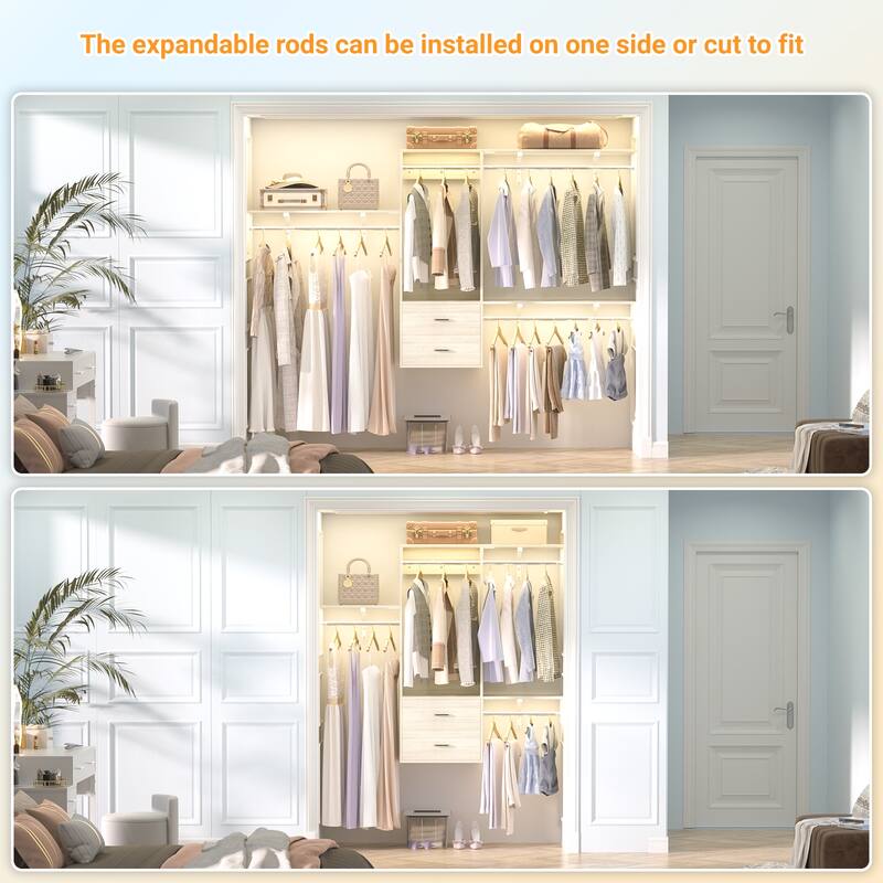 96'' Hanging Closet System with 3 Hanging Rod ＆ 3 Shelving Towers ＆ 2 Drawers,8FT Walk in Closet Organizer System