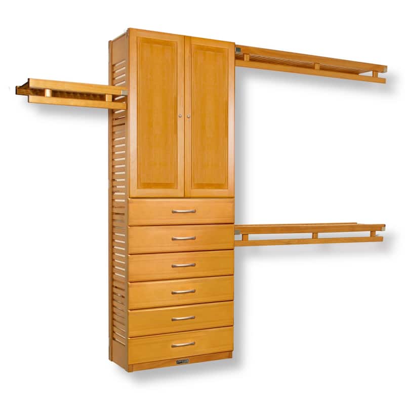 John Louis Home Solid Wood Reach-In Simplicity Closet System with 6-Drawers and /Raised Panel Doors Honey Maple