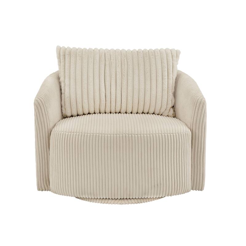 Sligo Oversized Wale Corduroy Swivel Accent Chair with Furry Channel Pillow and Ottoman by iNSPIRE Q Bold