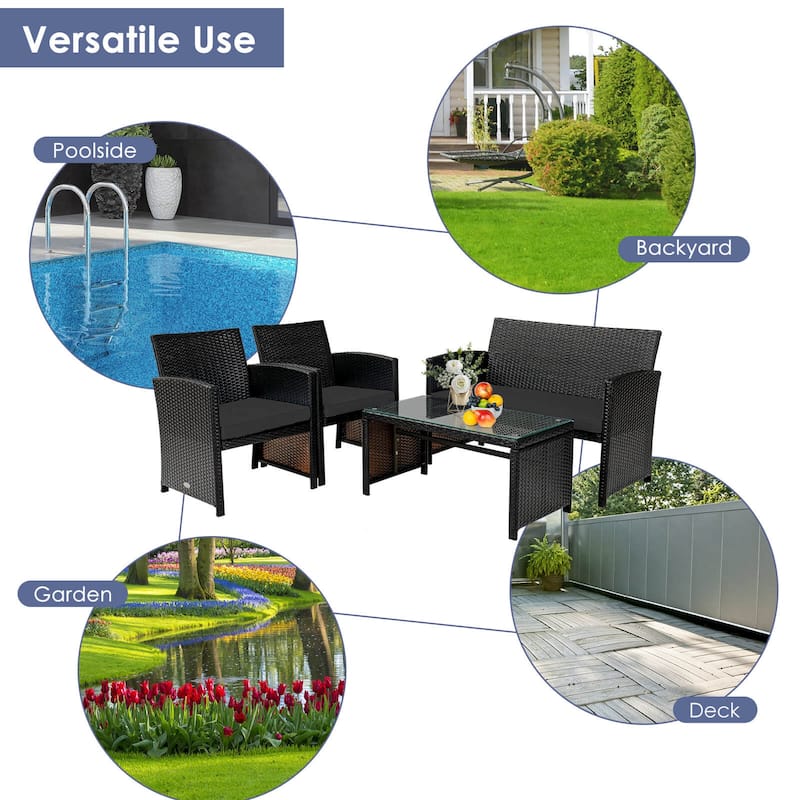 Costway 8PCS Patio Rattan Furniture Set Cushioned Chair Sofa Coffee