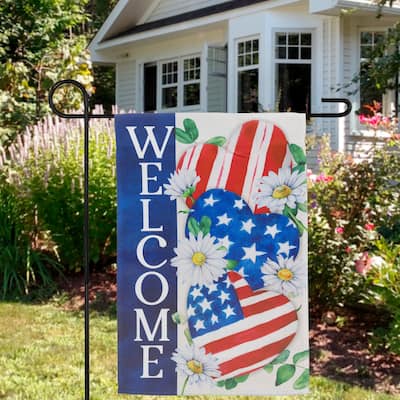 Stars Stripes Hearts "Welcome" Americana Garden Flag 18" x 12.5"