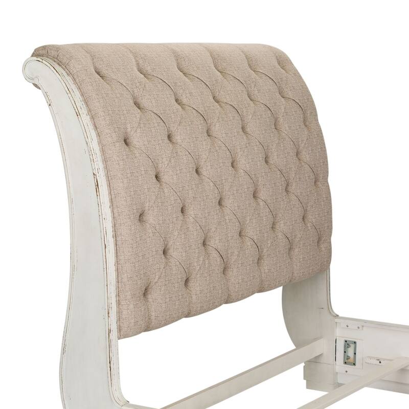 Abbey Park Weathered Brown Antique White Upholstered Sleigh Headboard King or Queen
