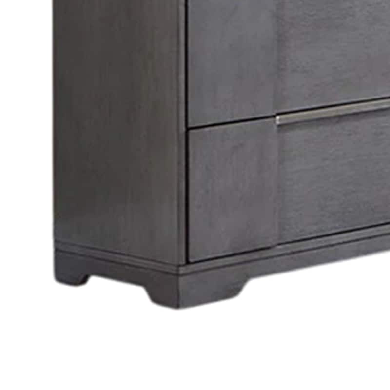 Levice Wide Dresser, 6 Drawers, Nickel Finger Handles, Gray Wood