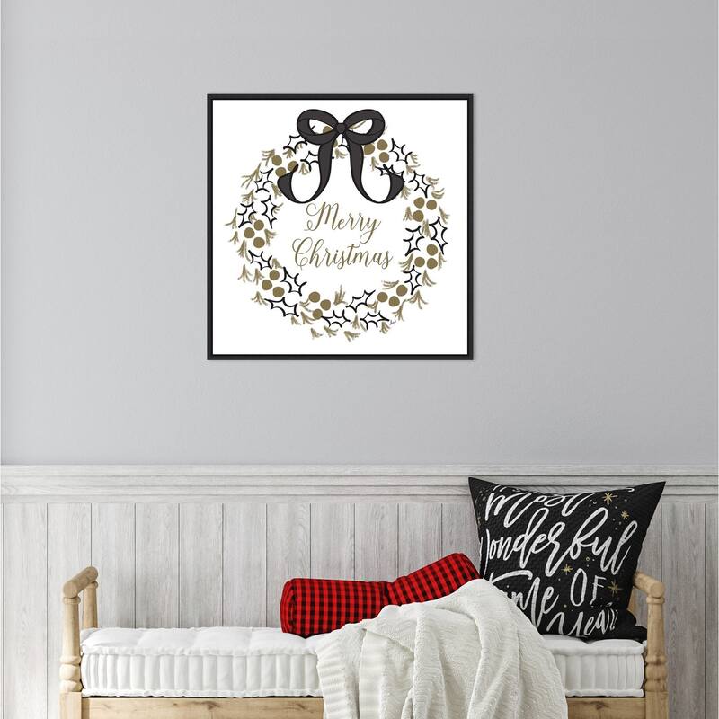 Merry Christmas Wreath by Andi Metz Framed Canvas Wall Art Print
