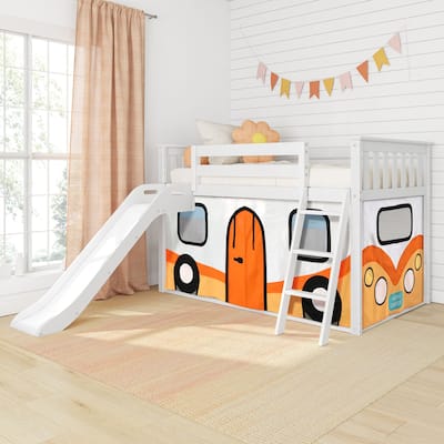Max and Lily Classic Twin over Twin Low Bunk with Easy Slide and Curtain