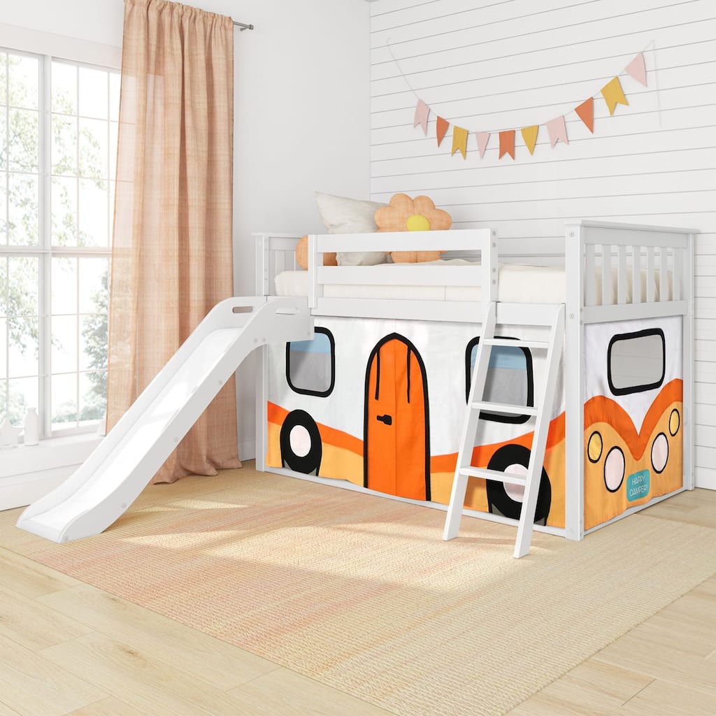 Max and Lily Classic Twin over Twin Low Bunk with Easy Slide and Curtain