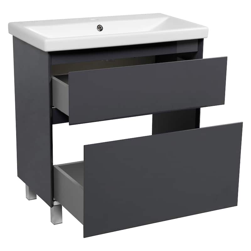 Modern Free standing Bathroom Vanity with Washbasin Elit Graphite Gloss Non-Toxic MDF-24"-No Mirror