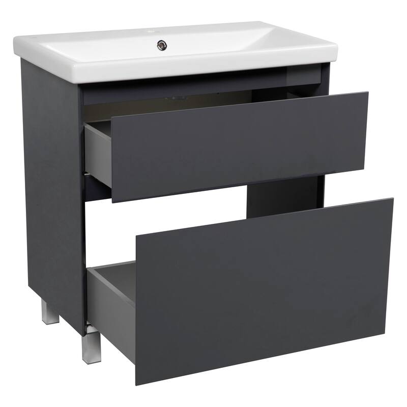 Modern Free standing Bathroom Vanity with Washbasin Elit Graphite Gloss Non-Toxic MDF-24"-Simple 40"