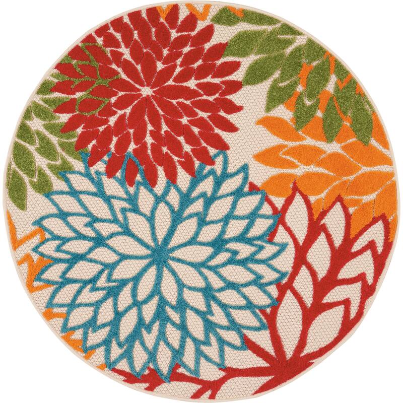 Nourison Aloha Floral Modern, Indoor/Outdoor Area Rug - 4' x Round - Green