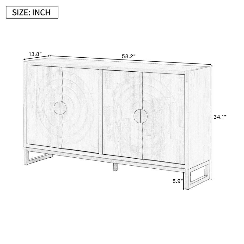 Accent Buffet Cabinet Rubber Wood Veneer Storage Cabinet