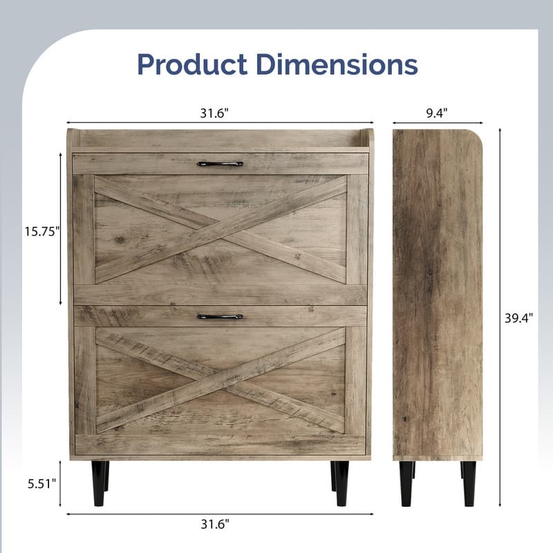 2 Flip 1 Barrier Barn Door Shoe Cabinet Melamine Embossed 31.6in