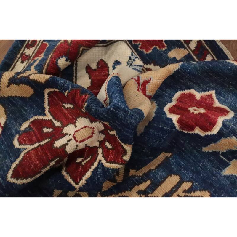 Hand Knotted Oriental 100% Wool Carpet Transitional Floral Navy Blue & Blues Oushak Area Rug - 9' 1'' X 6' 0''