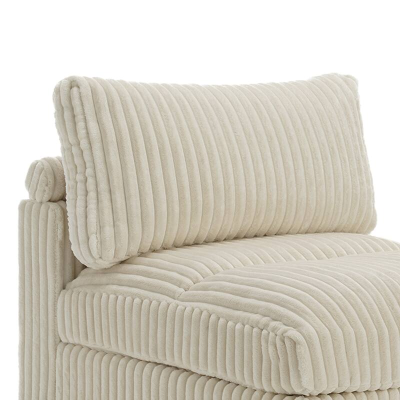 33" W Plush Corduroy Armless Chair Sectional Module with Pillows