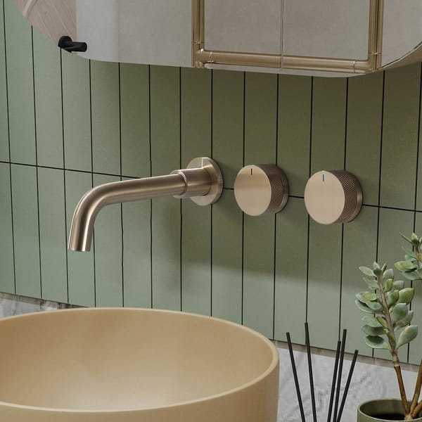 slide 2 of 22, Solid Brass 2-Round Knob Handle Wall Mounted Bathroom Faucet