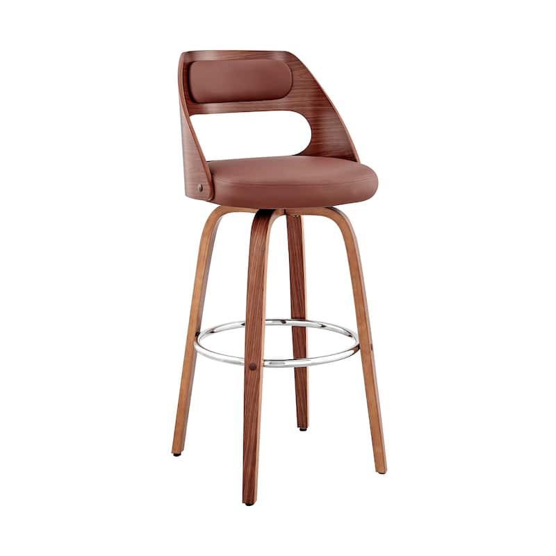 Julius Mid-Century Swivel Faux Leather and Wood Counter or Bar Stool