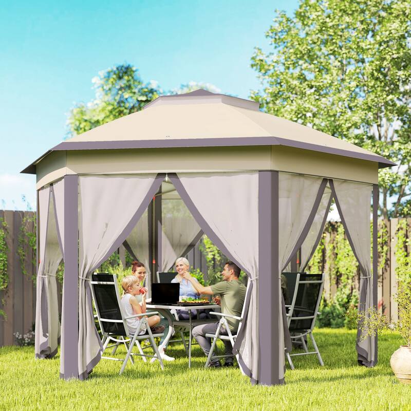 Masi 12-foot Hexagonal Pop-up Patio Gazebo by Havenside Home - Wood Grain 