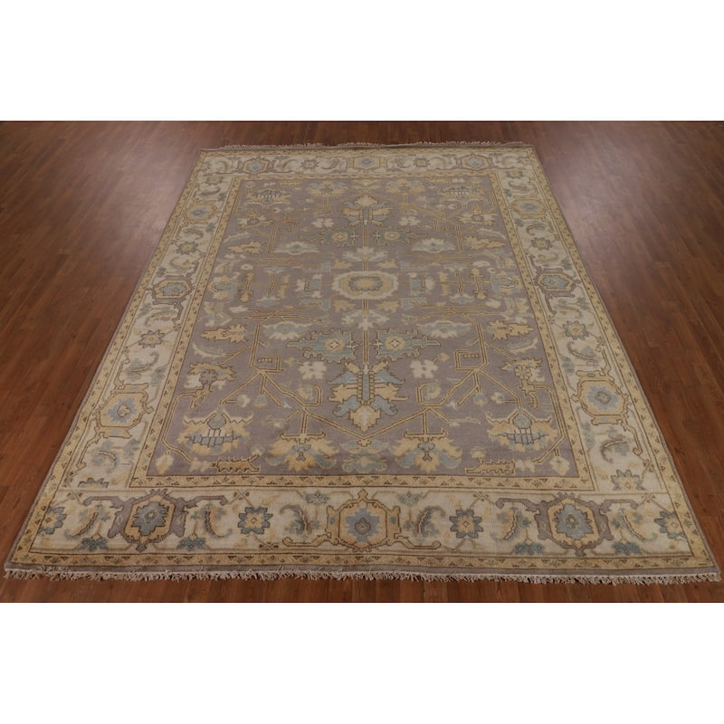 Gray Oushak Oriental Area Rug Hand-Knotted Wool Carpet - 7'6" x 10'6"