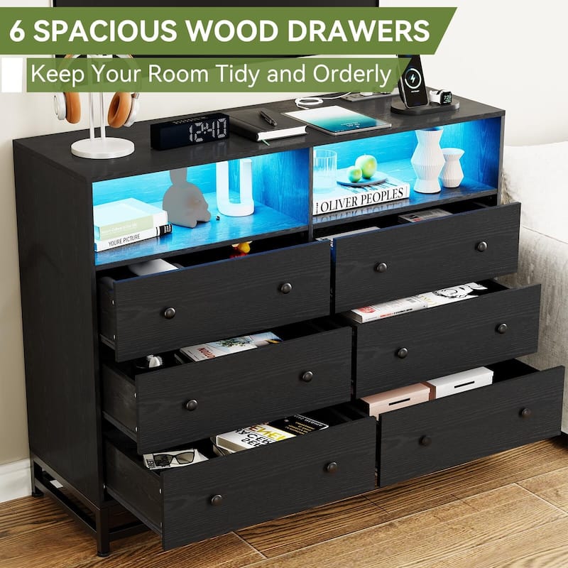 Wide Dresser for Bedroom with Charging Station