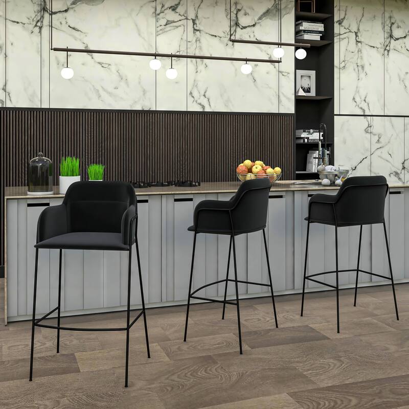 LeisureMod 40" Velvet Upholstered Bar Stool - Counter Height Bar Stool with Stainless-Steel Frame and Footrest for Home Bar