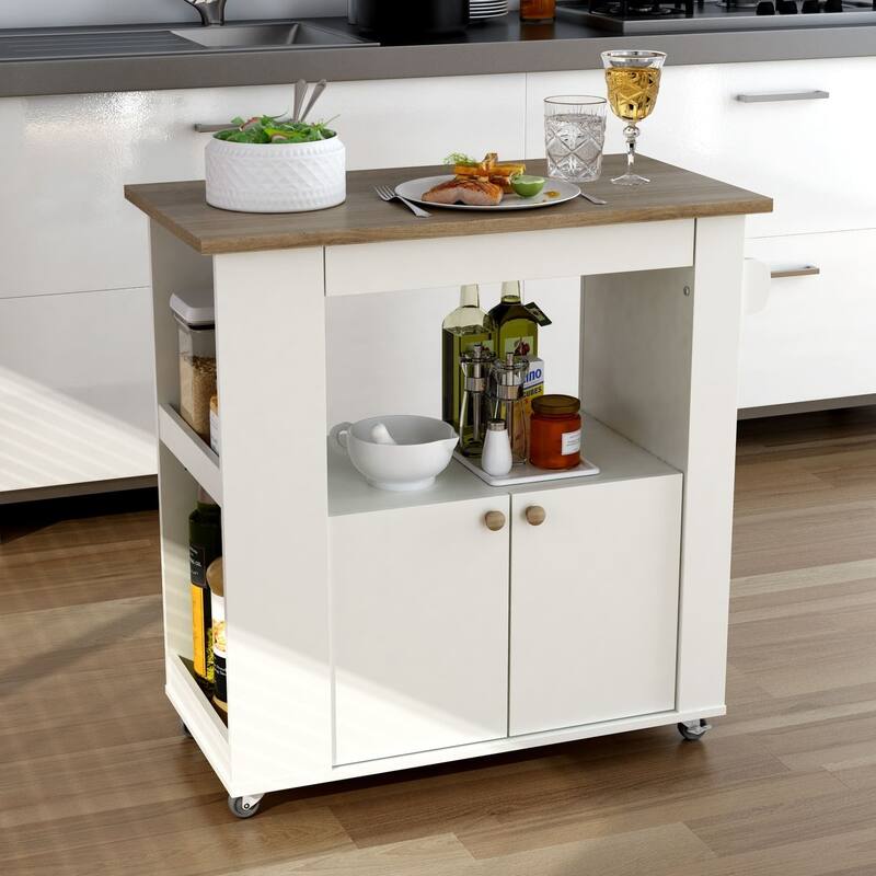 Kitchen Cart with Wheels & Storage - Rolling Utility Island Cart - Extendable Tabletop