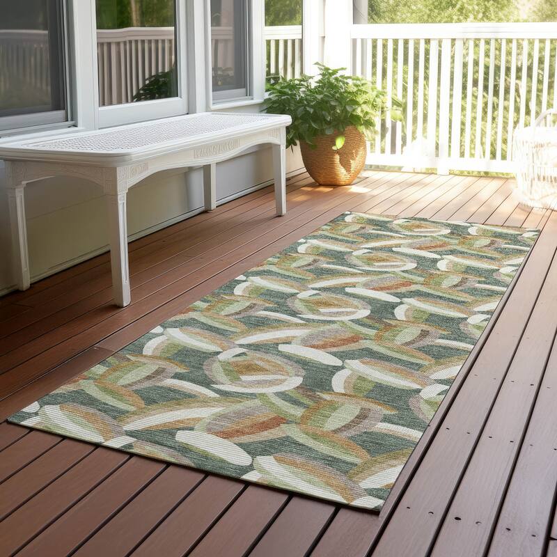 Machine Washable Indoor/ Outdoor Modern Heli Chantille Rug - Basil - 2'3" x 7'6"
