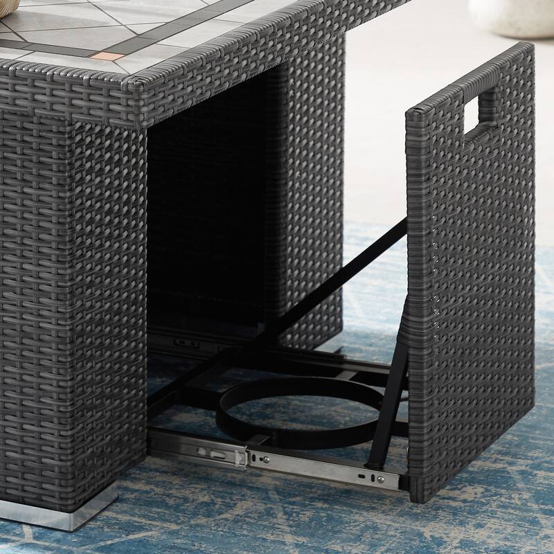 Corvus Duff 1-piece Square Wicker Patio Fire Pit Table with Ceramic Tile Top and Lid