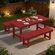 preview thumbnail 55 of 58, 3-Piece HDPE Outdoor Dining Set with Umbrella Hole Table and Two 2-Person Benches