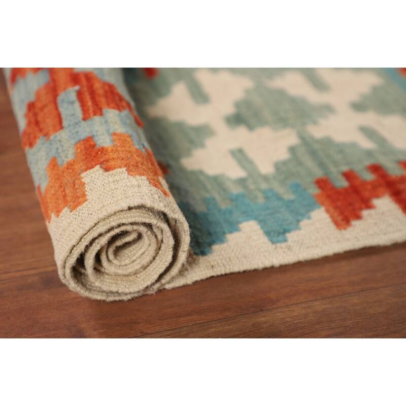 Kilim Reversible Oriental Area Rug Hand-Woven Multi-Color Wool Carpet - 5'0"x 6'4"
