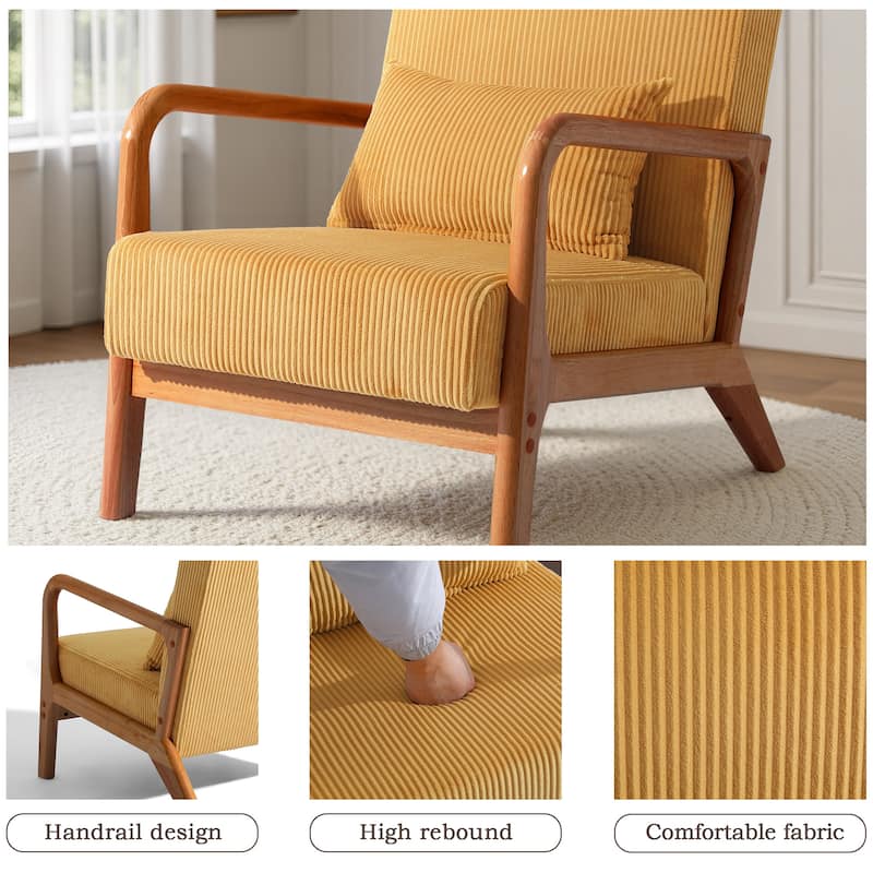Uixe Mid Century Solid Wood Upholstered Corduroy Accent Chair