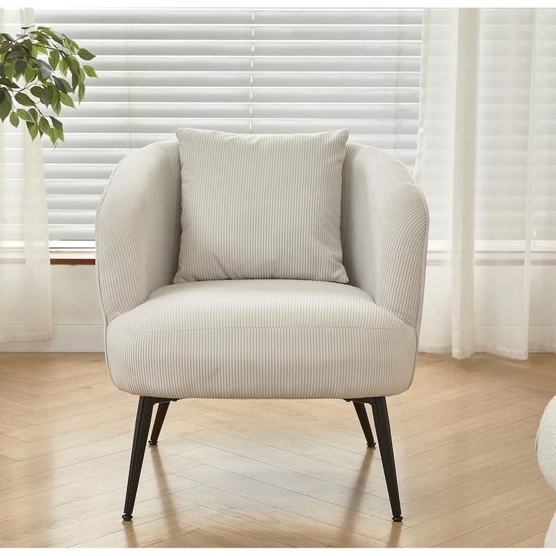 US Pride Furniture Modern Channel Corduroy Velvet Accent Chair with Black Metal Legs - Beige