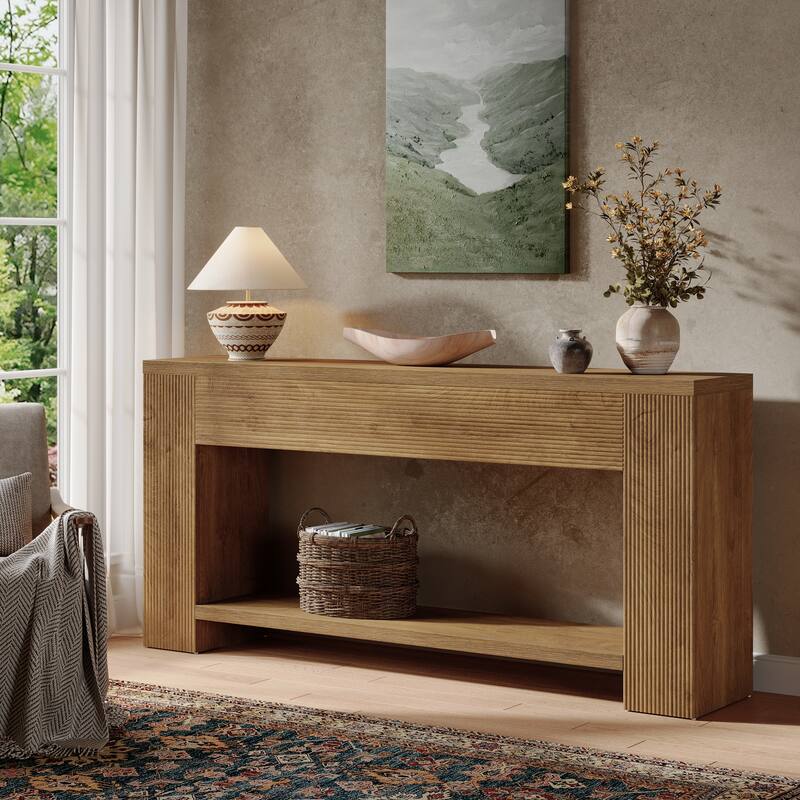 70.9-Inch Long Farmhouse Wooden Console Table wiht 2-tier Storage - 11.8" D x 70.86" W x 33.4" H