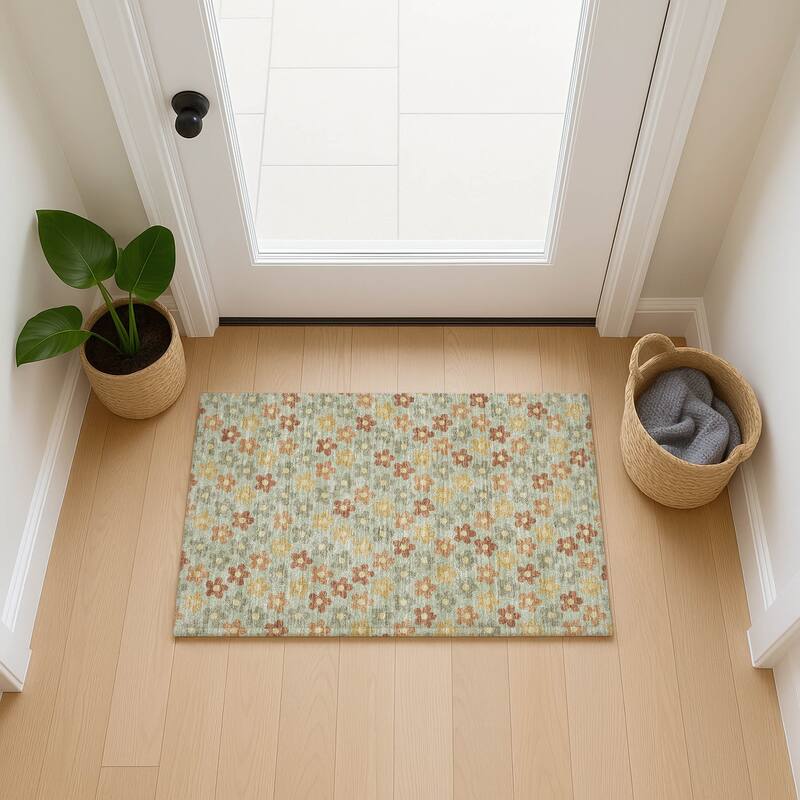 Machine Washable Indoor/ Outdoor Floral Kechi Chantille Rug