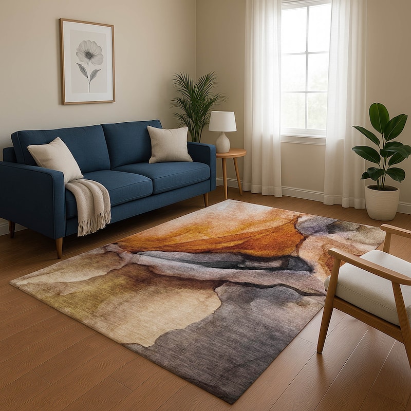 Premium Washable Super Soft Abstract Modern Mayfield Rug - Paprika - 9' x 12'