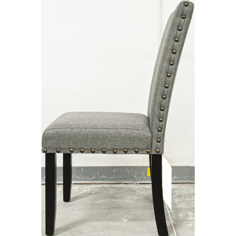 Modern Grey Fabric Dining Chairs with Plush Cushions and Nailhead Trim