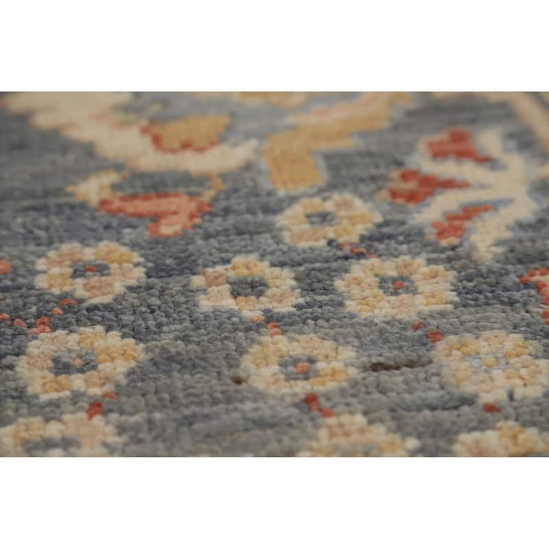 Hand Knotted Oriental 100% Wool Carpet Transitional All-Over Navy Blue & Blues Oushak Area Rug - 12' 0'' X 8' 10''