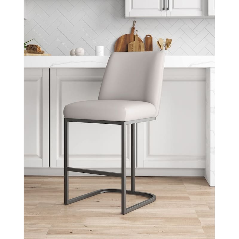 Manhattan Comfort Serena Modern Faux Leather Upholstered Counter Barstool - Single - Light Grey - Counter Height