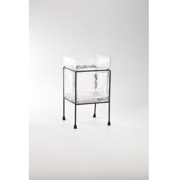 12.5" Clear and Black Handblown Iceberg Glass Planter - N/A