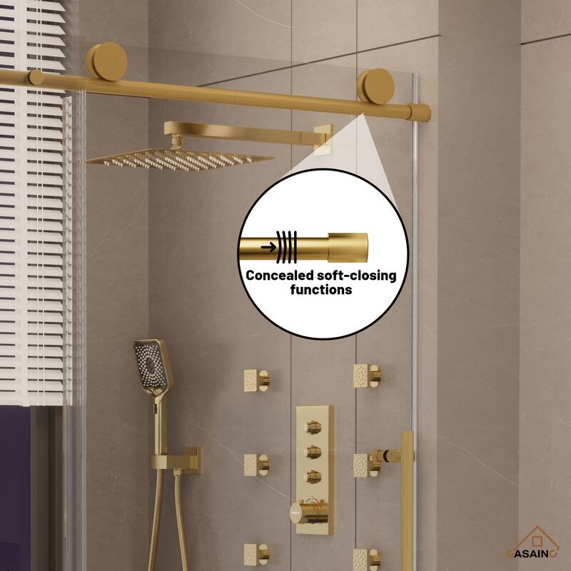 CASAINC 60 in. W x 76 in. H Sliding Frameless Shower Door with Tempered Glass